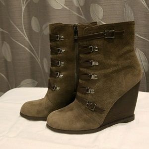 BCBGeneration Olive & Brown Zippered Wedge Boots